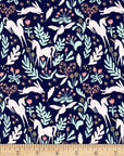 Unicorn Fabric, Michael Miller Fabric, Magic Folk, Metallic Fabric, Magic Sarah Jane 100% cotton woven with metallic, Unicorn Navy Fabric