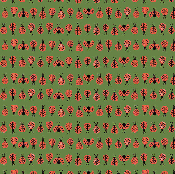 Ladybugs Green Fabric
