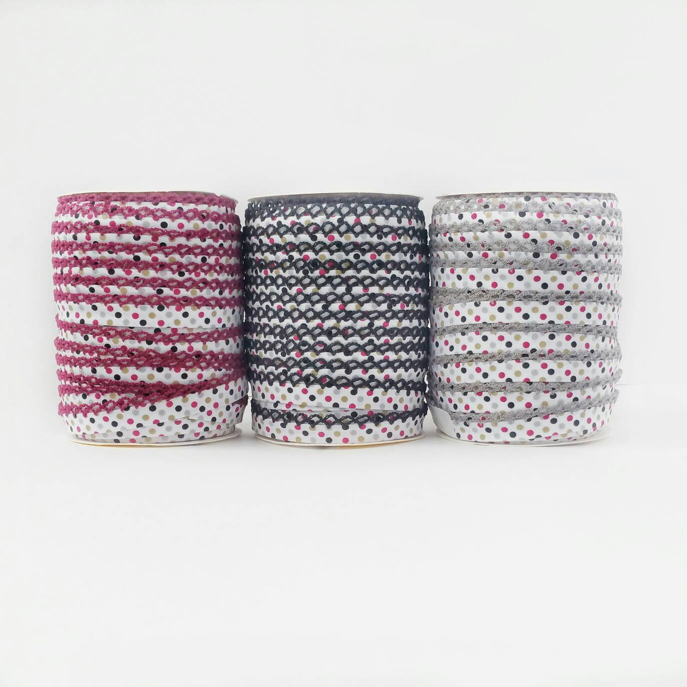 Polka Dot Bias Tape with Crochet Edge