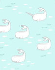 Michael Miller Fabric, Narwhal Fabric, Find the Narwhals in Aqua Blue, Best of Sarah Jane, Out to the Sea Fabric, Fabric by the Yard