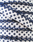 Blue Polka Dot Bias Tape, Double Fold Bias Tape, Crochet Bias Tape, Crochet Edge Bias Tape, Picot Bias Tape, NAVY Dot on White, Binding, BTY
