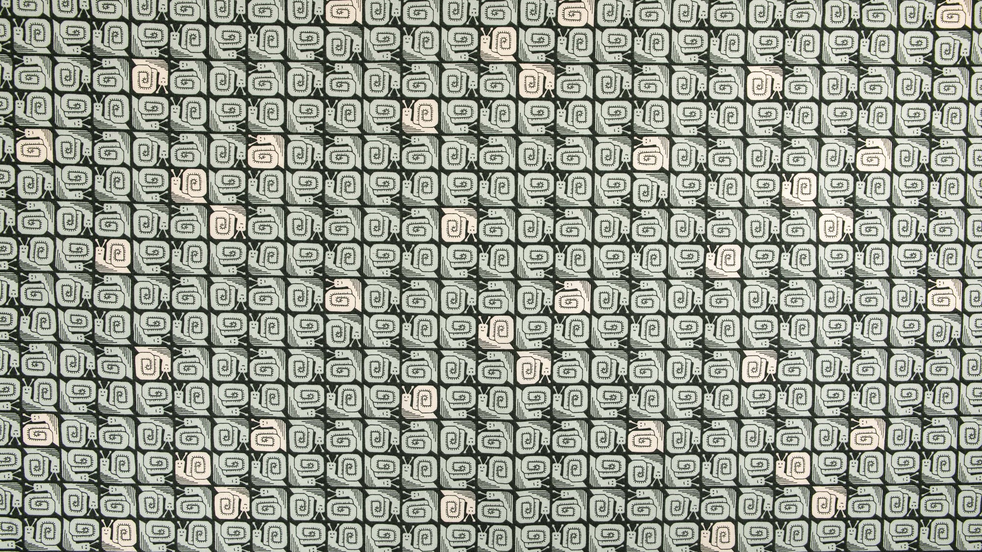 In the Woods - Happy Snails in Dark Green | Unbleached Cotton