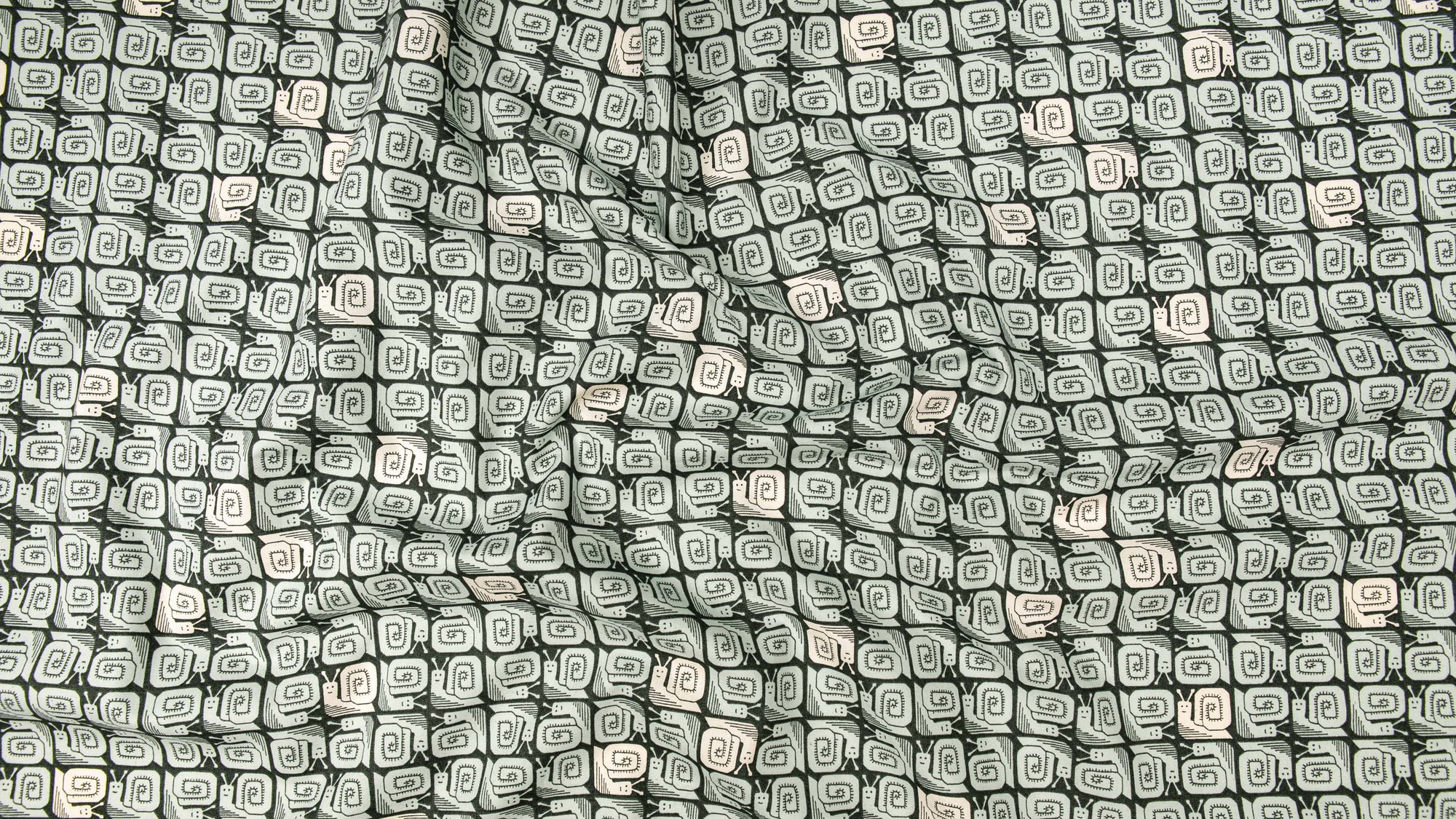 In the Woods - Happy Snails in Dark Green | Unbleached Cotton