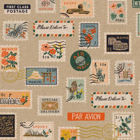 Bon Voyage - Postage Stamps in Natural with Metallic | Unbleached Canvas