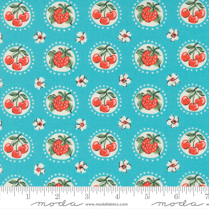Julia - Strawberry in Turquoise | Quilting Cotton