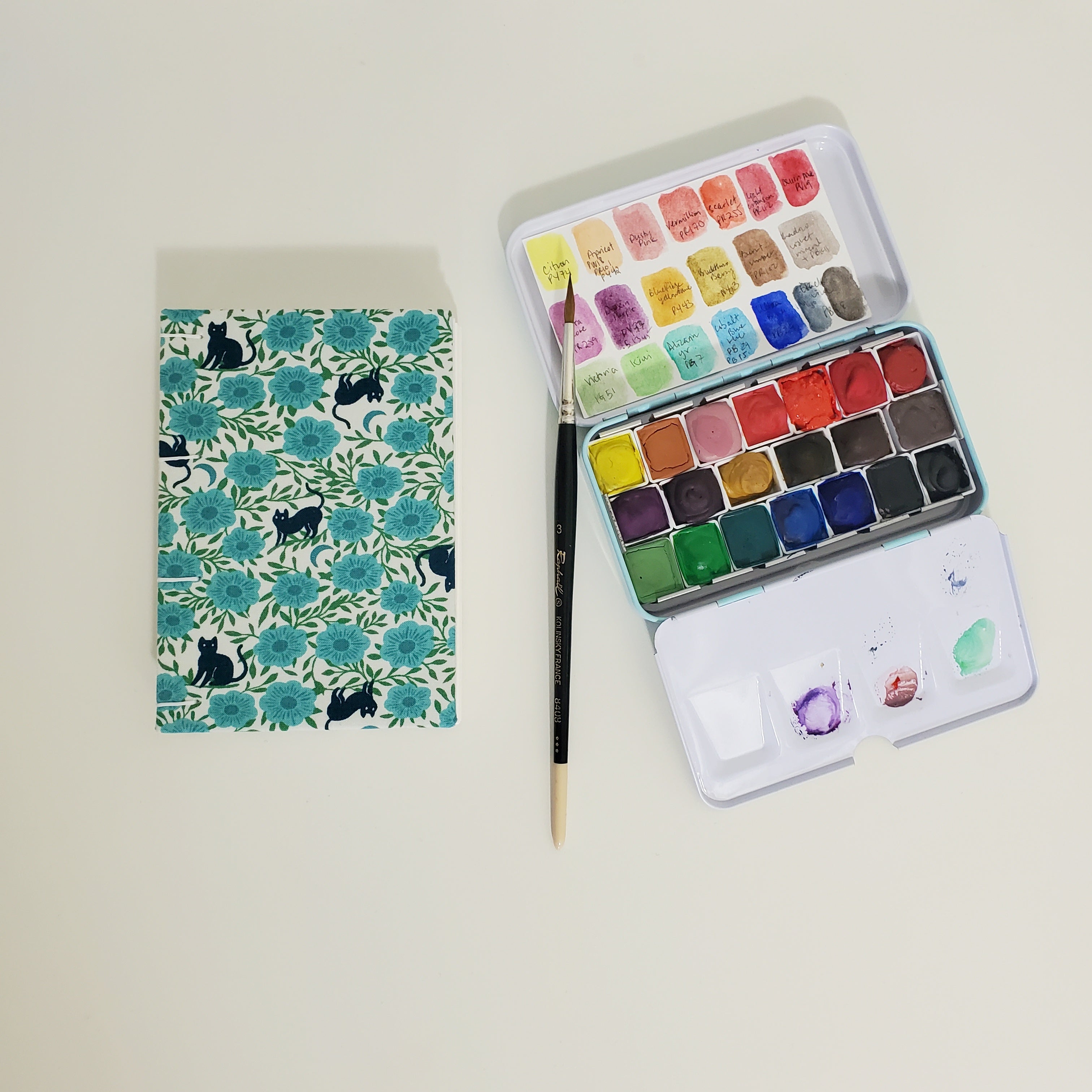 Handmade Mini Watercolor Sketchbook | 100% Cotton Paper | Backyard Cat