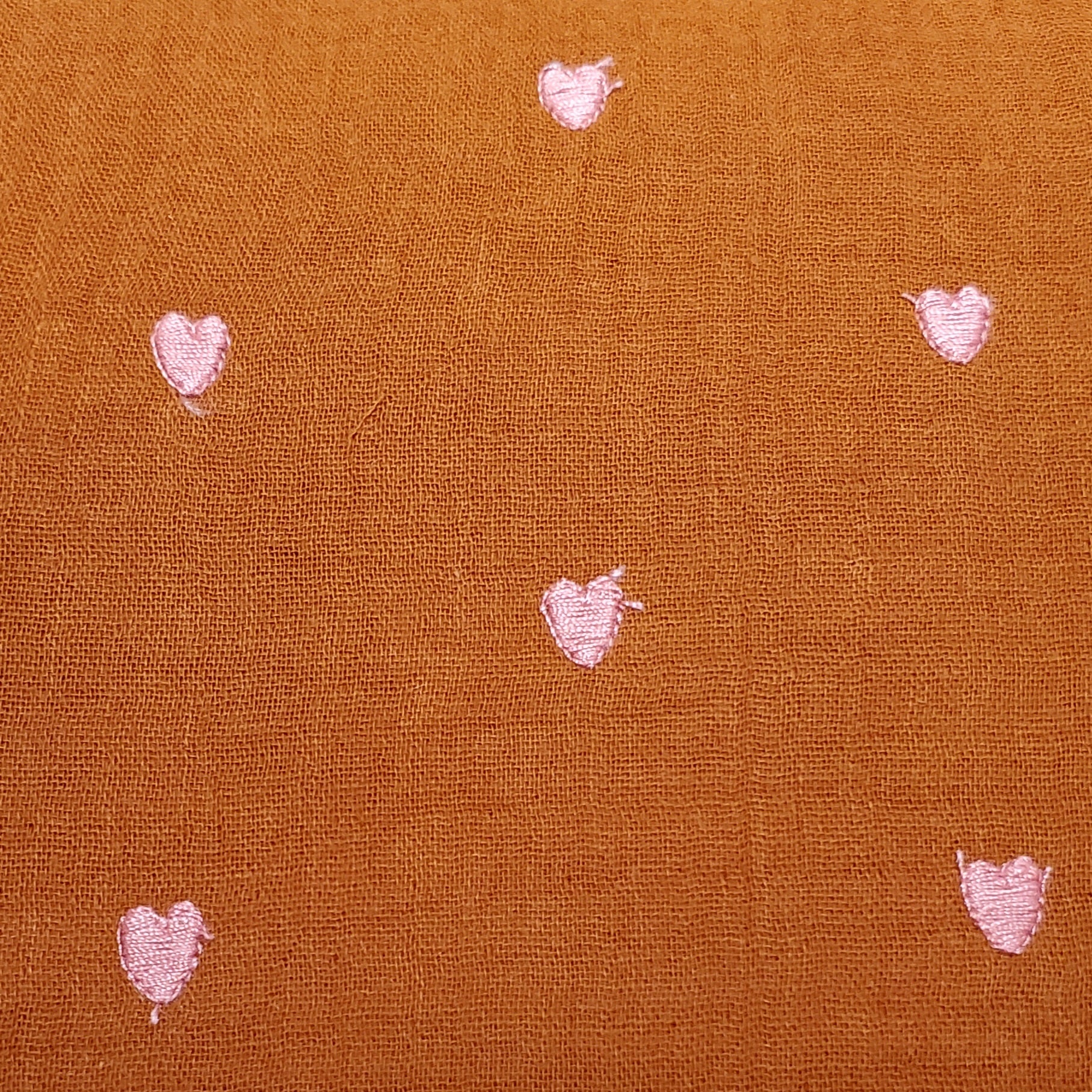 Tiny Heart Embroidery in Rust | Double Gauze
