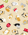 Wa Monogatari - Sushi Cats in Beige | Dobby Cotton
