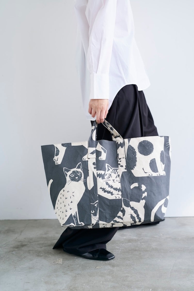 Echino 2025 Nekonoe - Large Print Cats Black | Linen Cotton Canvas