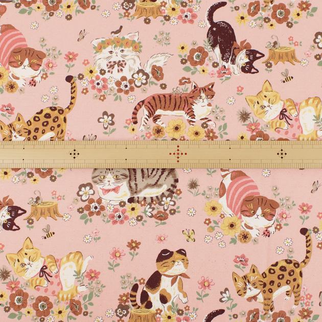 Powerful Animal - Floral Cats in Pink | Oxford Cotton