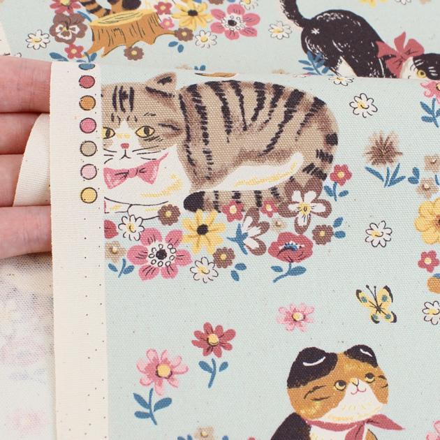Powerful Animal - Floral Cats in Blue| Oxford Cotton
