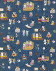 Funny Cats - Sauna in Navy | Sheeting Cotton