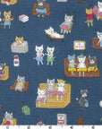 Funny Cats - Sauna in Navy | Sheeting Cotton