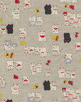 Happy Cats - Lucky Cats in Natural | Dobby Cotton