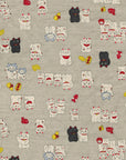 Happy Cats - Lucky Cats in Natural | Dobby Cotton