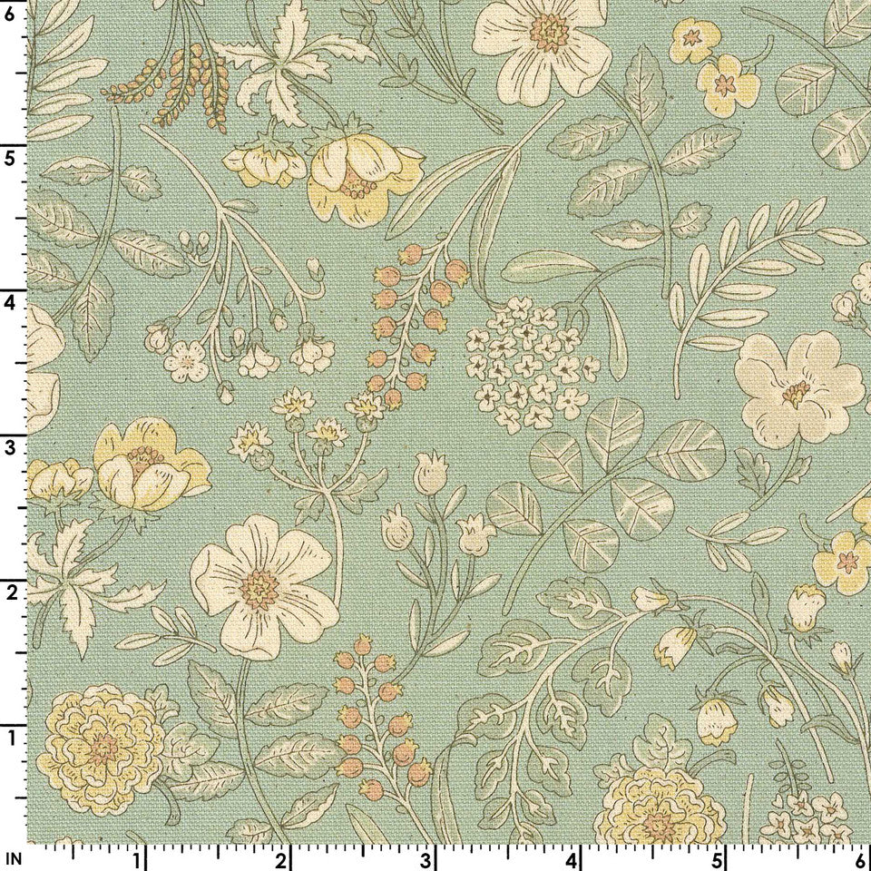 Smokey - Botanical Floral in Green | Oxford Cotton