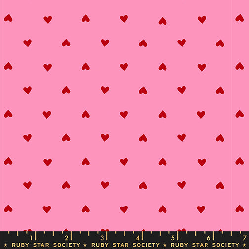 Trinketry - Hearts in Neon Flamingo | Quilting Cotton