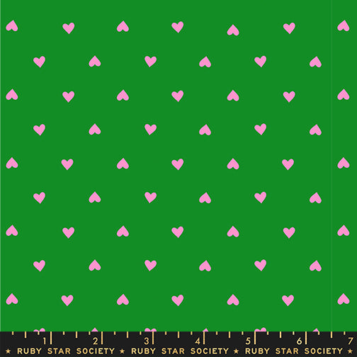 Trinketry - Hearts in Deep Verdant and Neon Pigment | Quilting Cotton