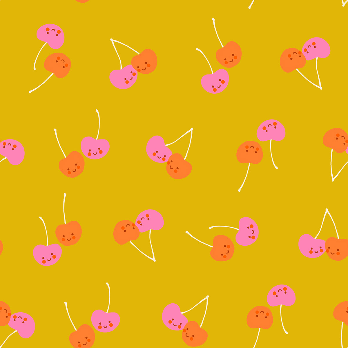 Trinketry - Cherry Friends in Goldenrod | Quilting Cotton
