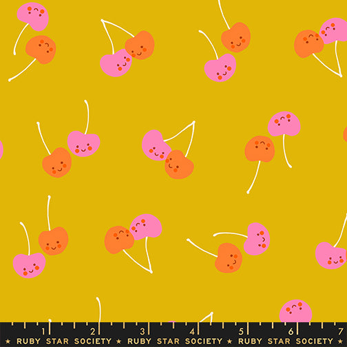Trinketry - Cherry Friends in Goldenrod | Quilting Cotton