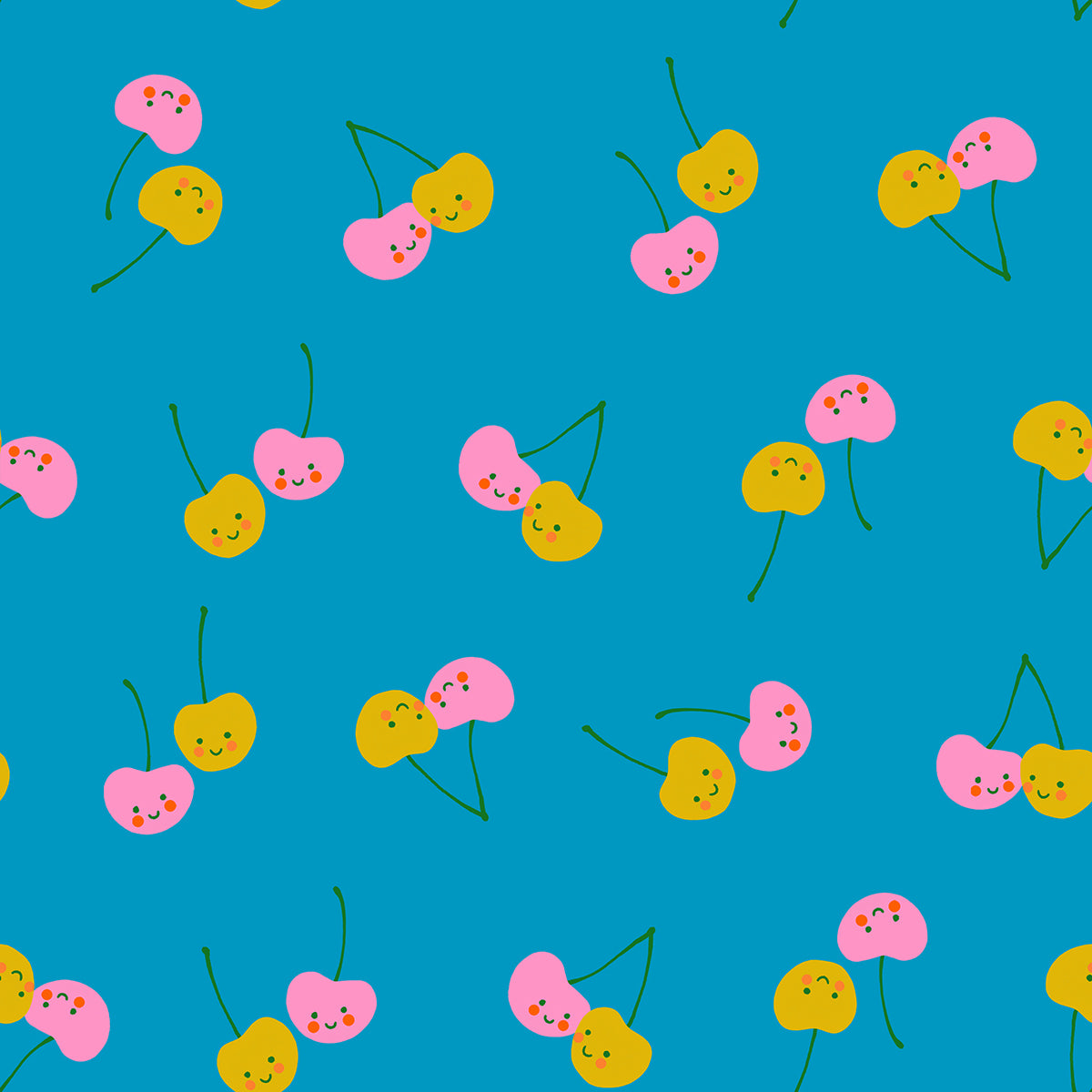 Trinketry - Cherry Friends in Bright Blue| Quilting Cotton