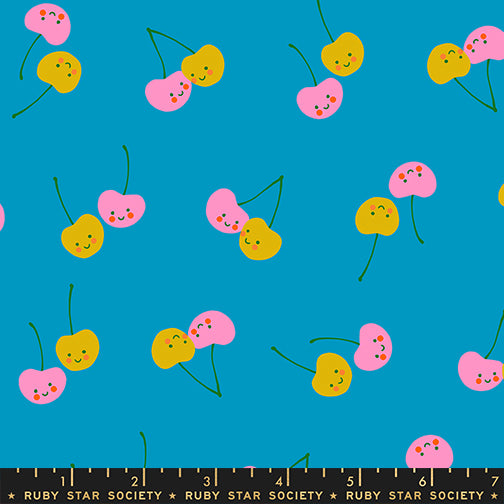 Trinketry - Cherry Friends in Bright Blue| Quilting Cotton