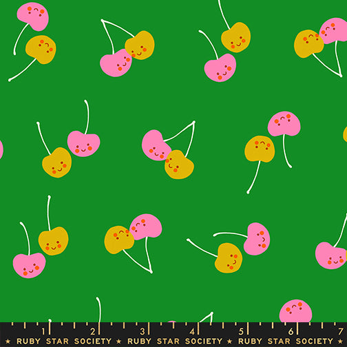 Trinketry - Cherry Friends in Deep Verdant| Quilting Cotton