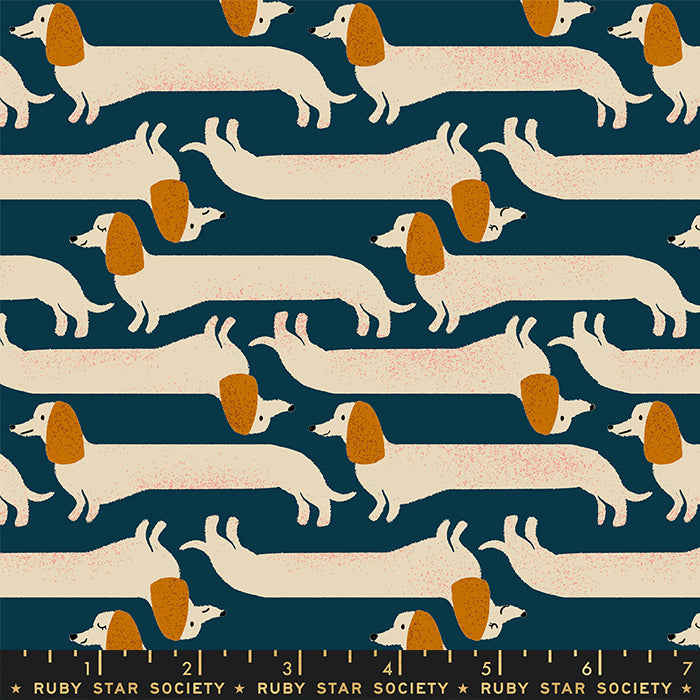 Dog Park - Long Dog in Teal Navy | Quilting Cotton