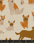 Dog Park - Dog Medley in Natural | Cotton Linen Canvas