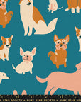 Dog Park - Dog Medley in Chambray | Cotton Linen Canvas