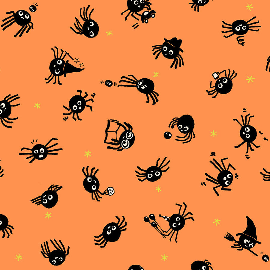 Freaky Familiars - Spider Sense in Pumpkin | Quilting Cotton