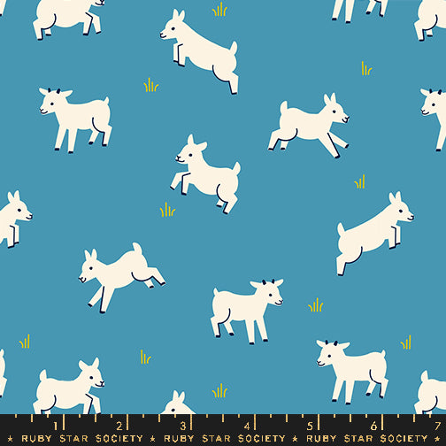 Animal Animal - Baby Goats in Vintage Blue | Quilting Cotton