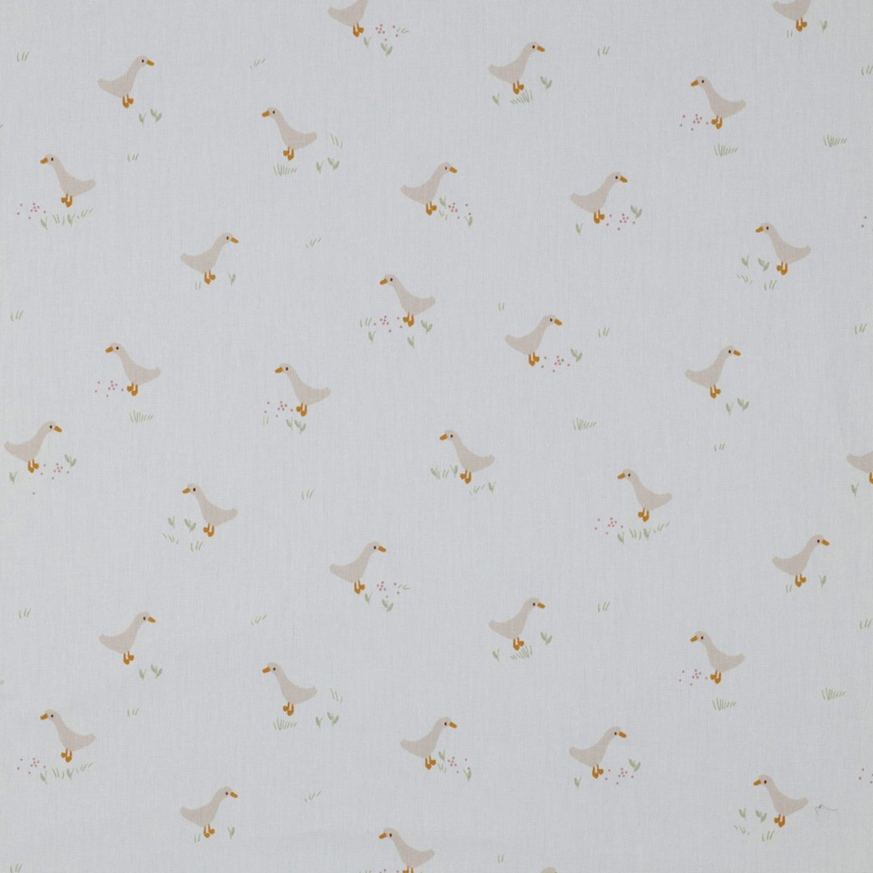 Goose and Flowers - Goose in White | Poplin Cotton