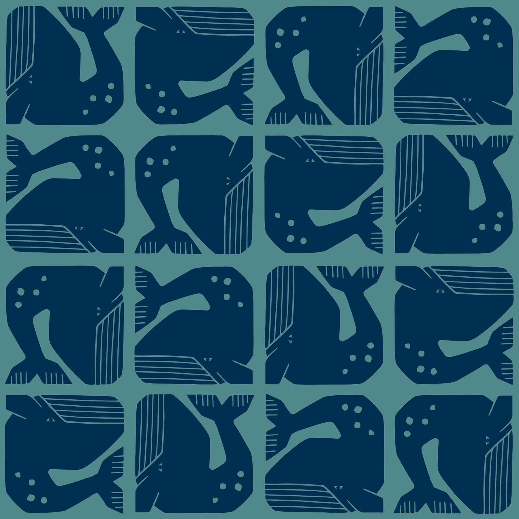 By The Seaside - Grumpy Whale - Navy | Unbleached Quilting Cotton