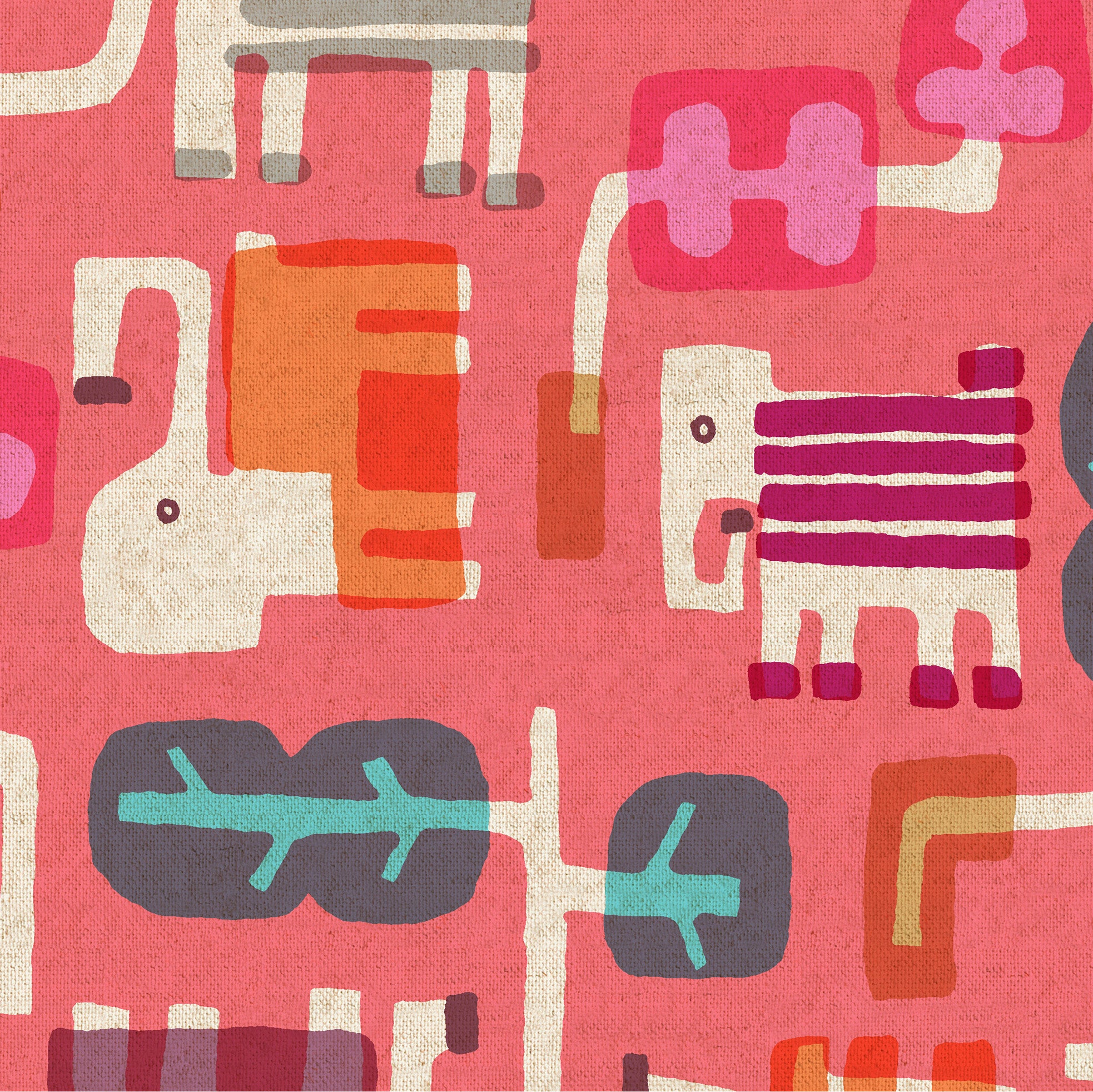 Safari - Elephant Walk in Peach | Canvas