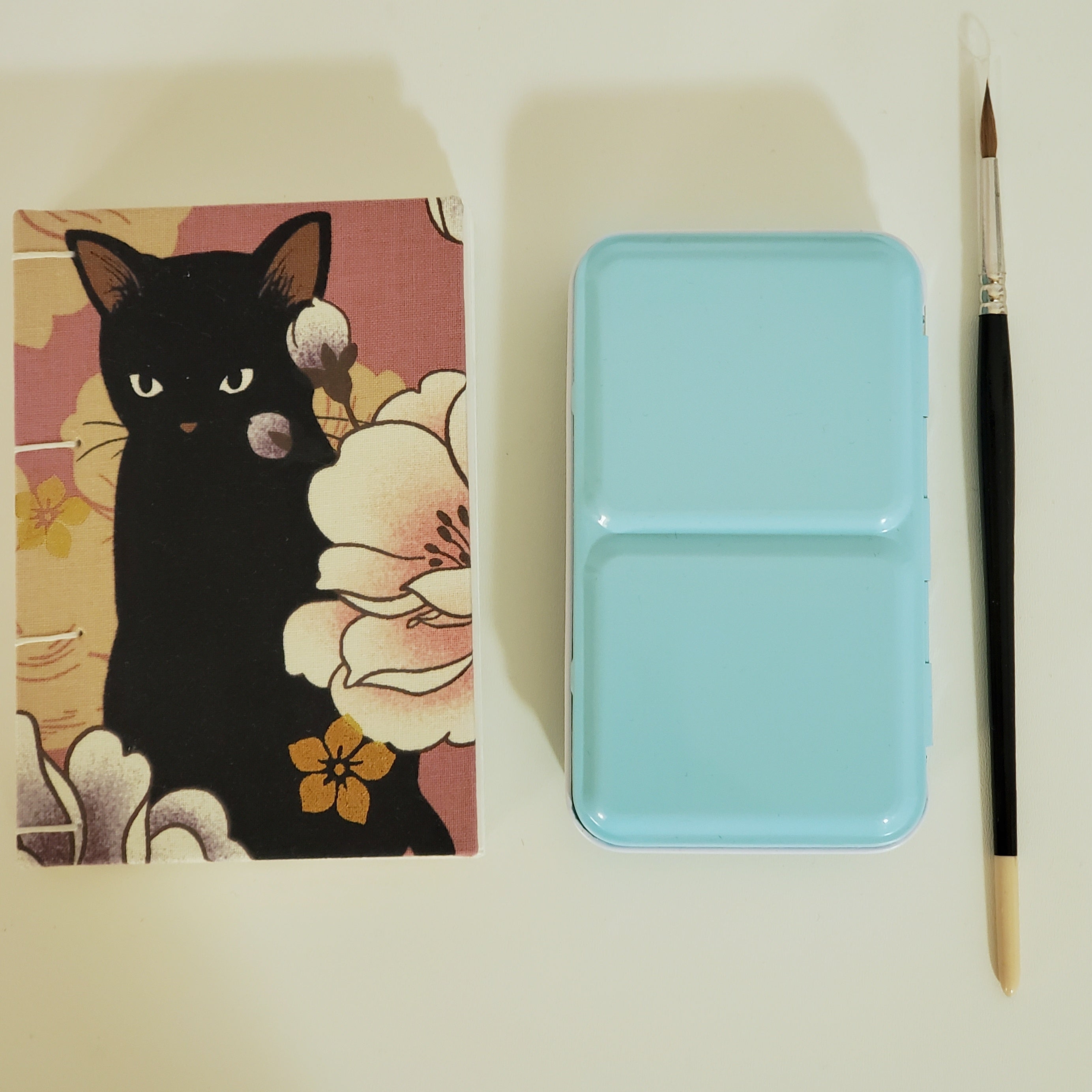 Handmade Mini Watercolor Sketchbook | 100% Cotton Paper | Floral Black Cats