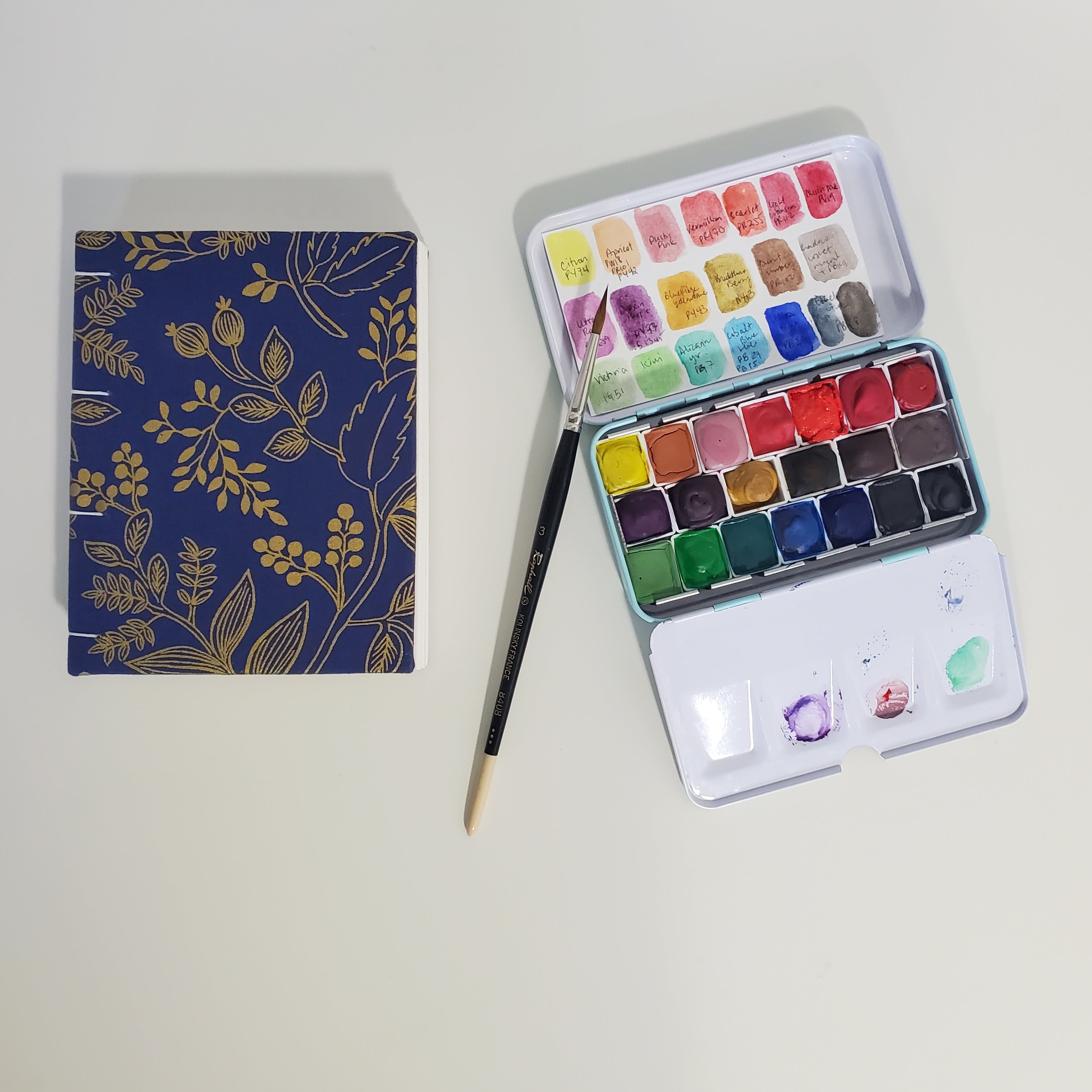 Handmade Mini Watercolor Sketchbook | Queen Anne in Navy - LIMITED EDITION