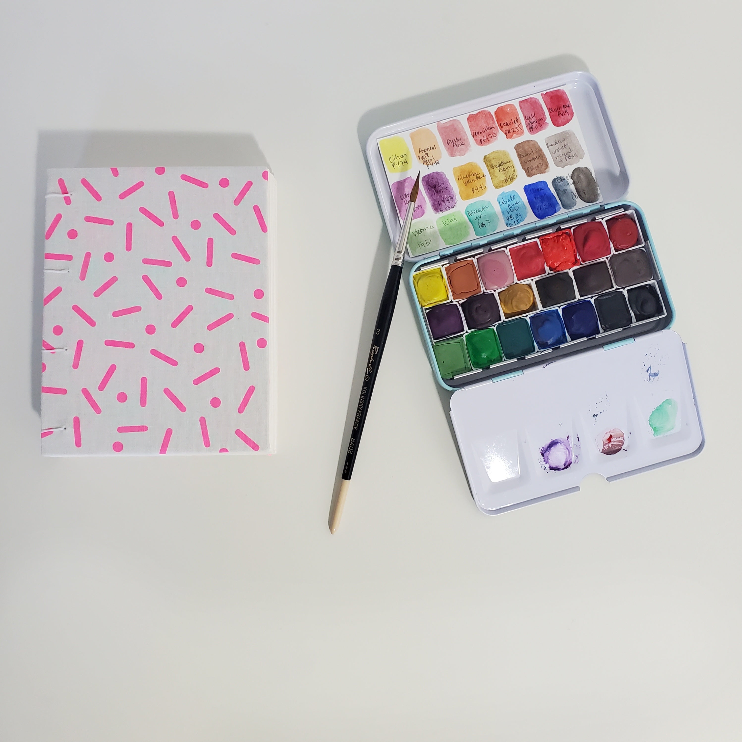 Handmade Mini Watercolor Sketchbook | Sprinkle in Neon Pink