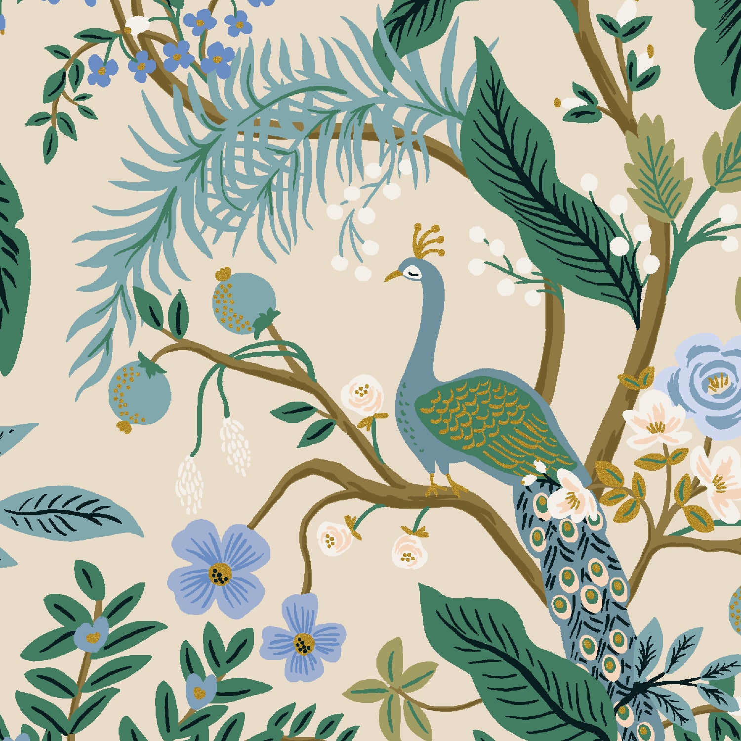 Vintage Garden - Peacock in Cream Metallic | Canvas