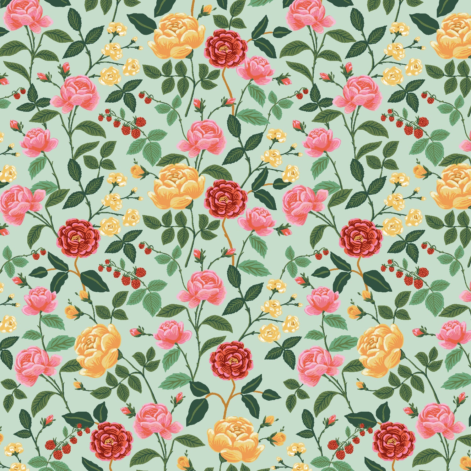 English Rose - Roses in Mint | Quilting Cotton