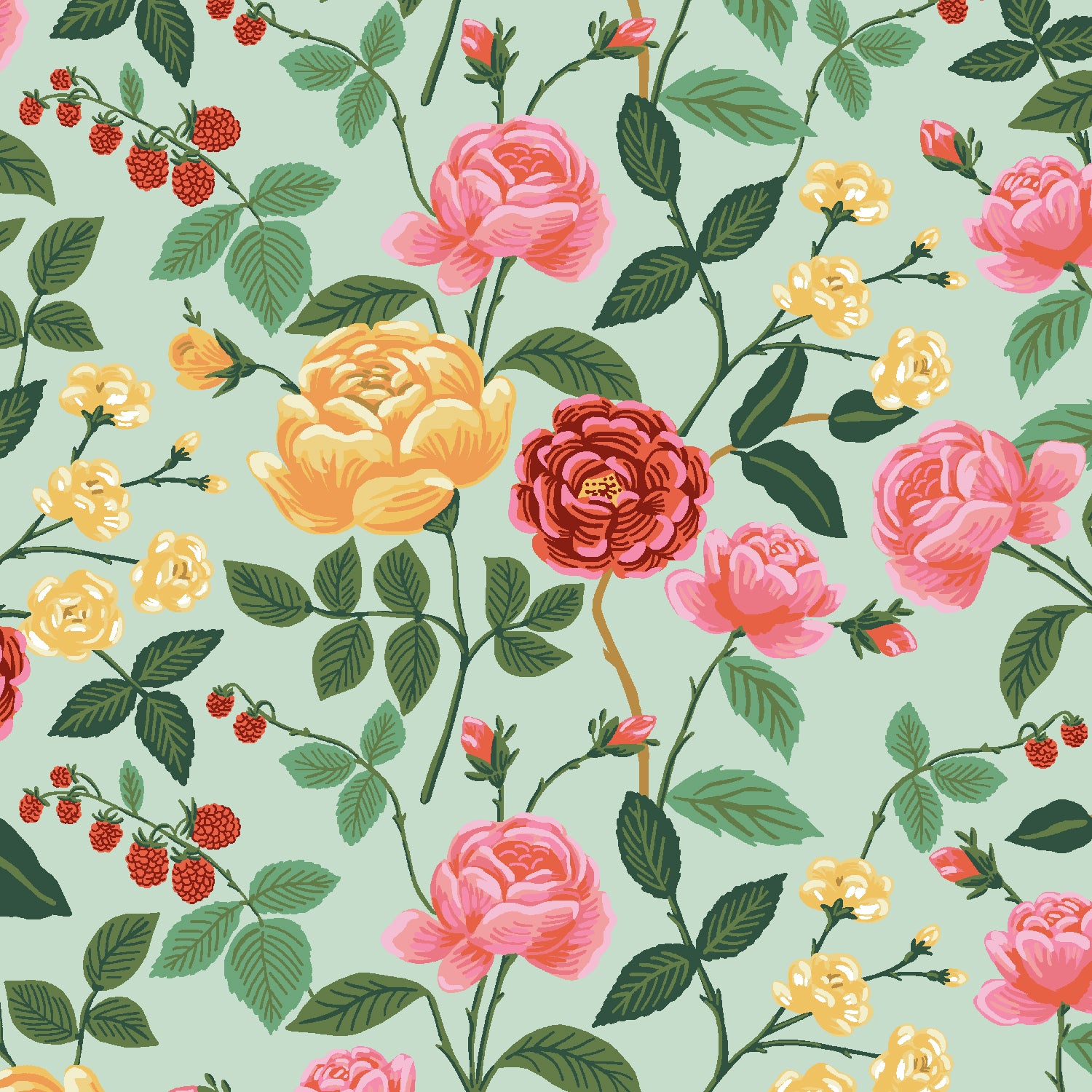 English Rose - Roses in Mint | Quilting Cotton