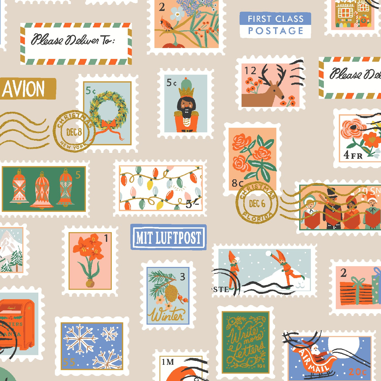 Holiday Classics - Holiday Stamps in Cream | Canvas Metallic