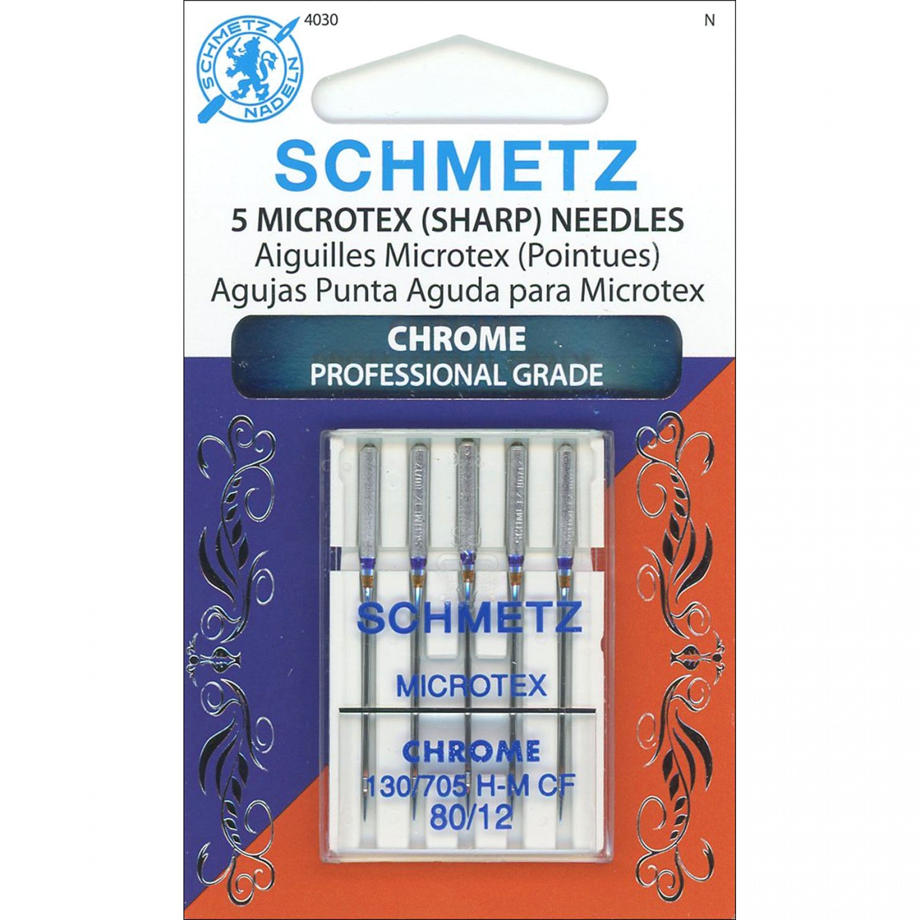 Schmetz Microtex Chrome Needle Professional Grade 80/12