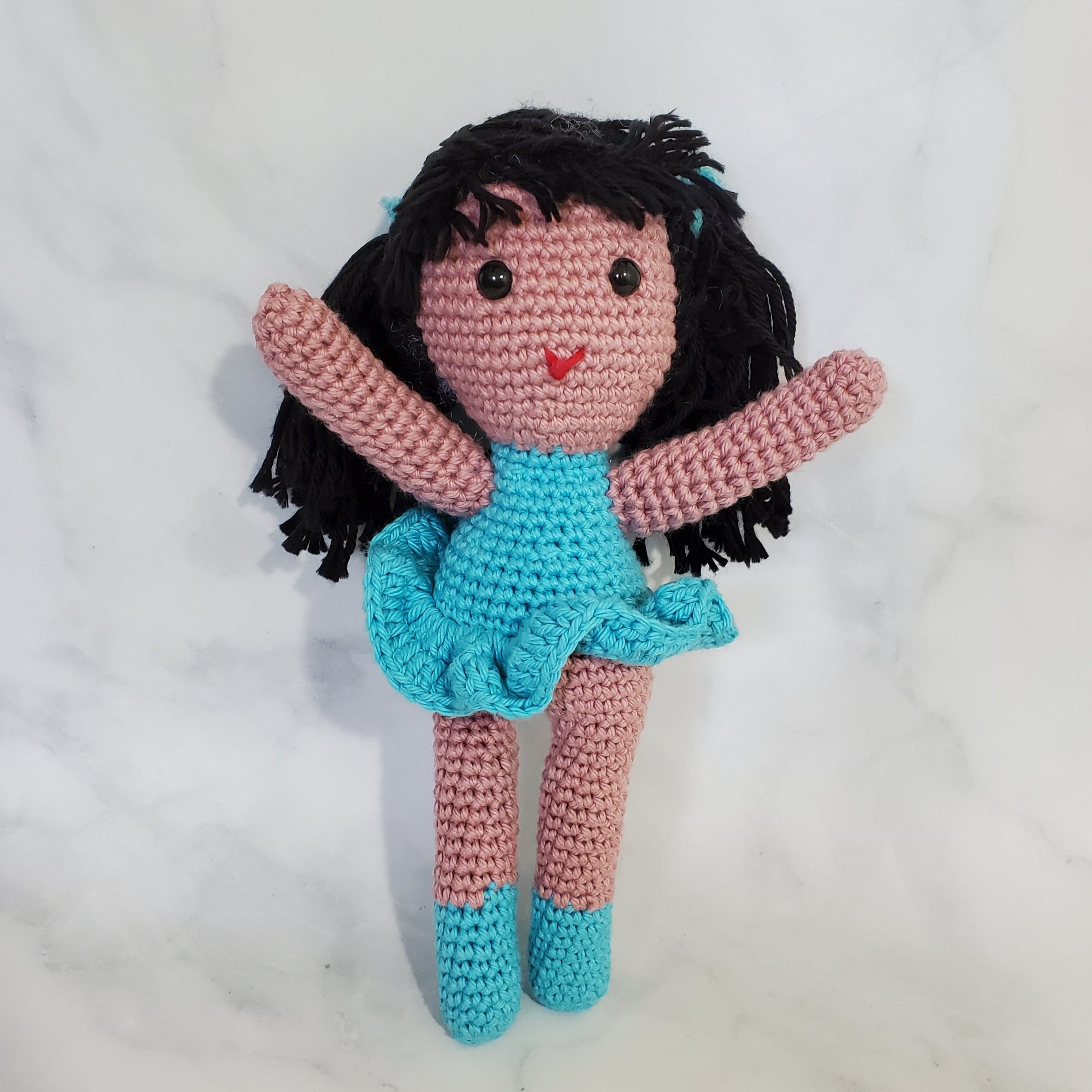 Doll Girl with Long Black Hair - 10 Inches