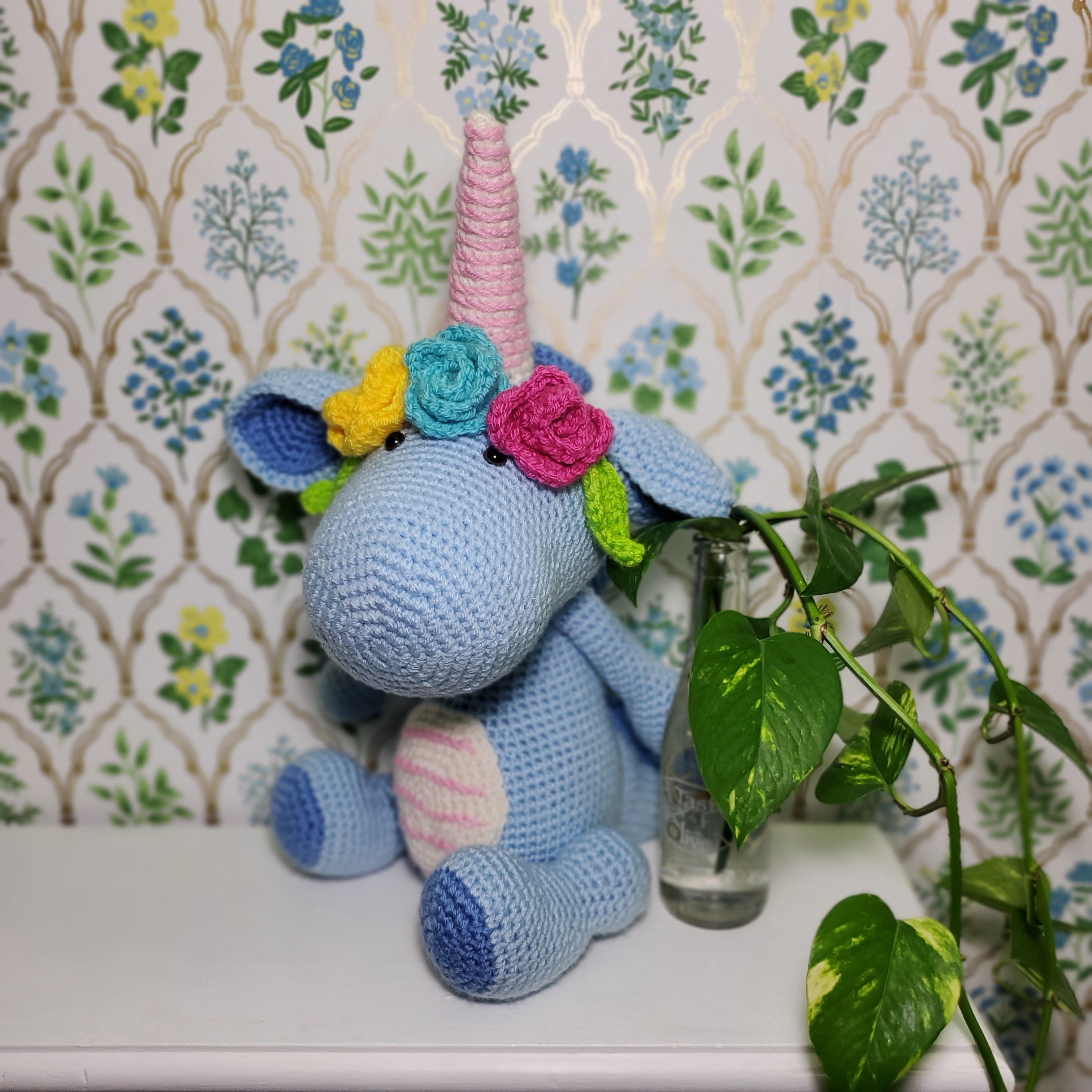 Crochet Plush Toy - Floral Unicorn - Blue