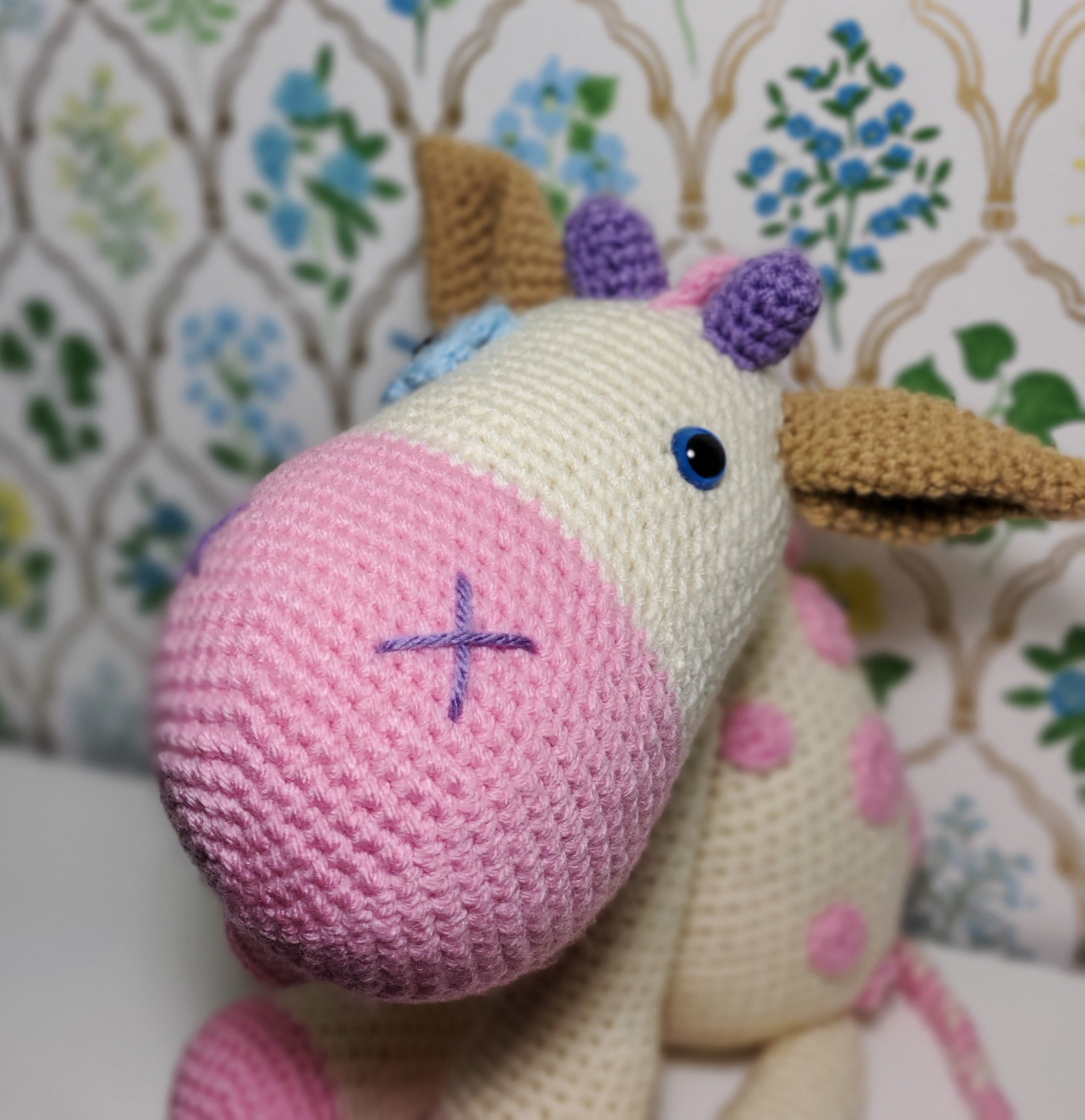 Crochet Plush Toy - White &amp; Pink Milky Cow