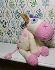 Crochet Plush Toy - White & Pink Milky Cow