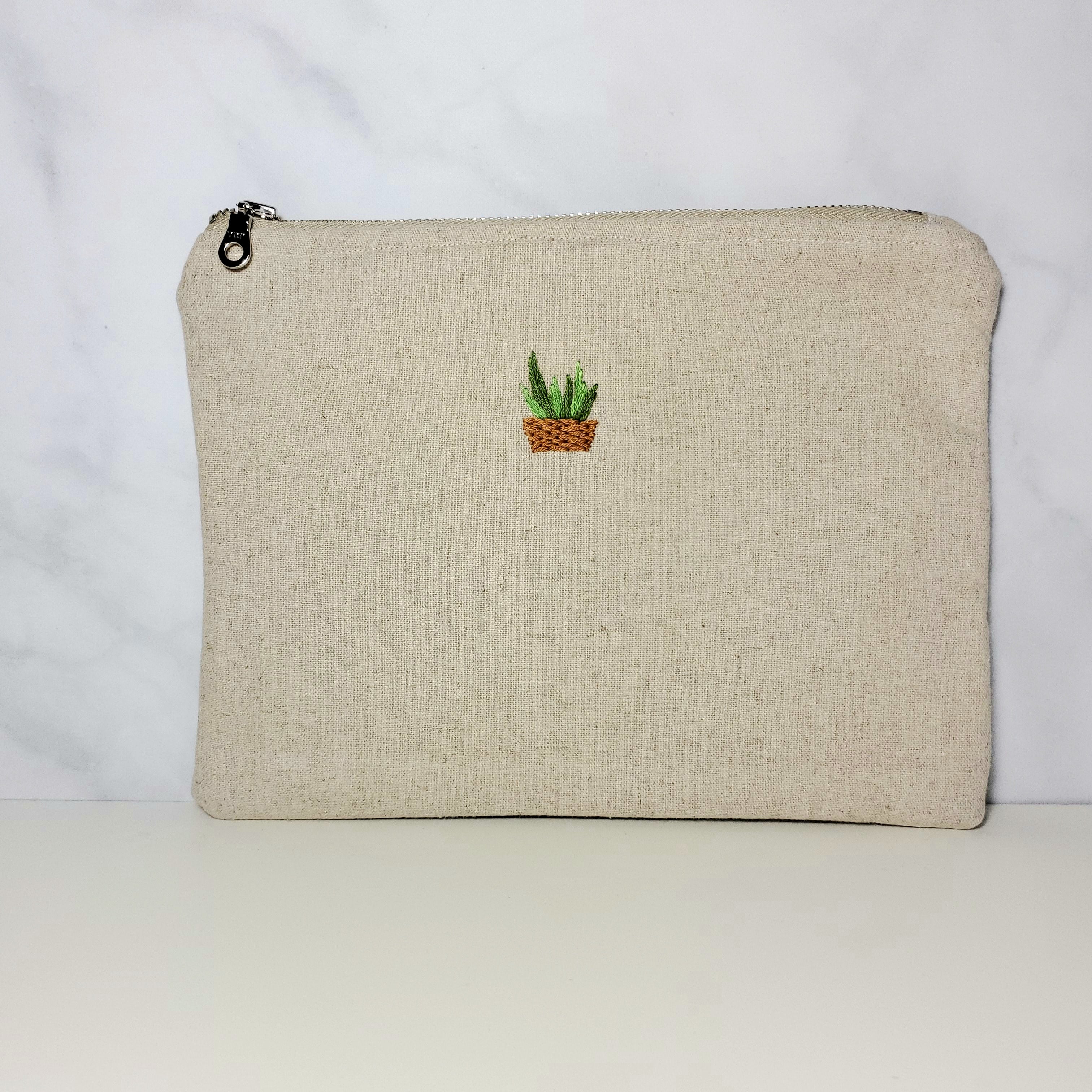 Hand Embroidered Zipper Pouch - Cactus (C)