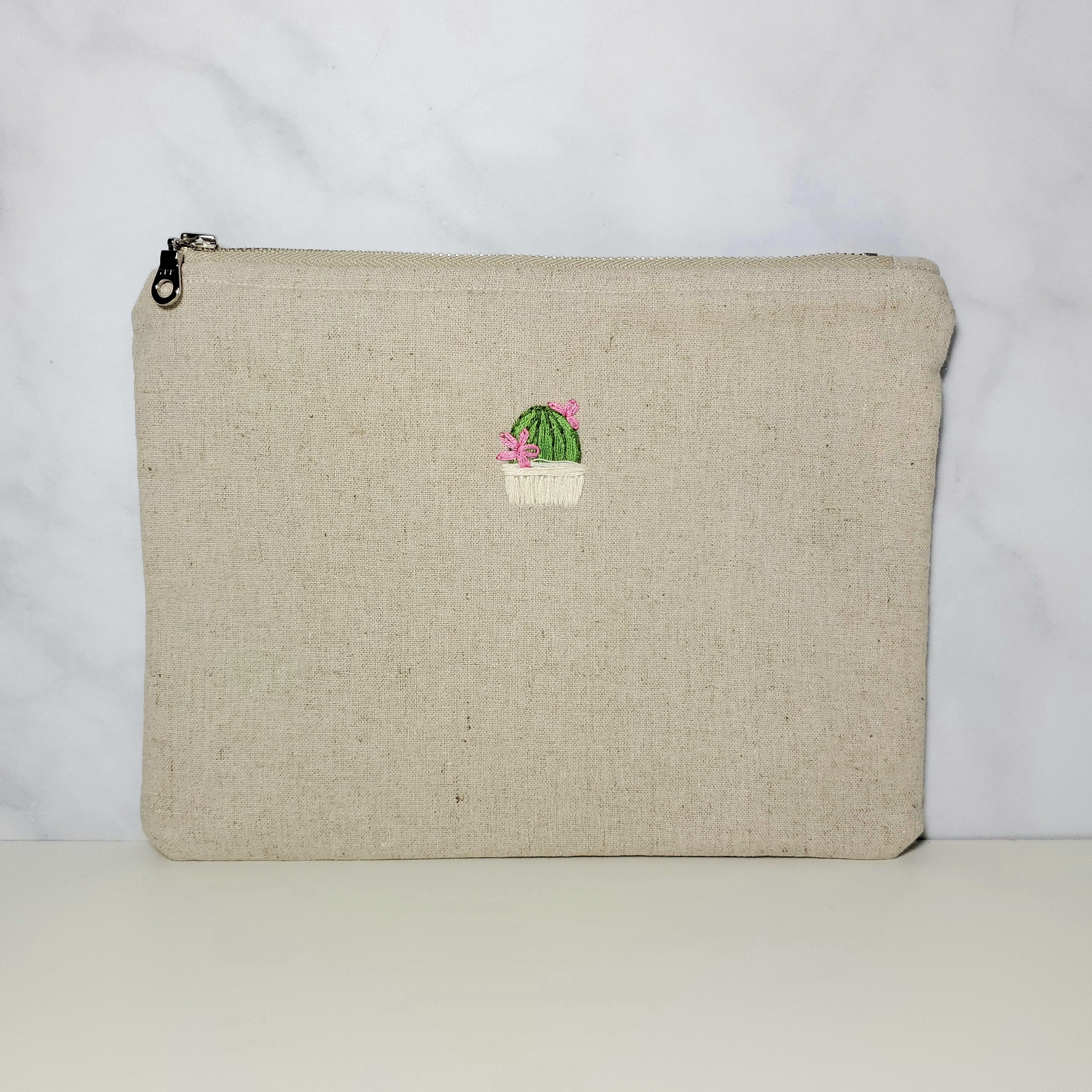 Hand Embroidered Zipper Pouch - Cactus (B)