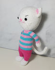 White Cat with Stripe Shirt Plush Toy